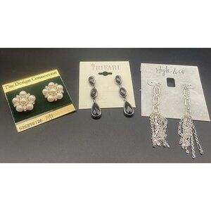 Lot of 3 Earrings NWT Silver Tone Trifari Design Connection Style & Co Pierced